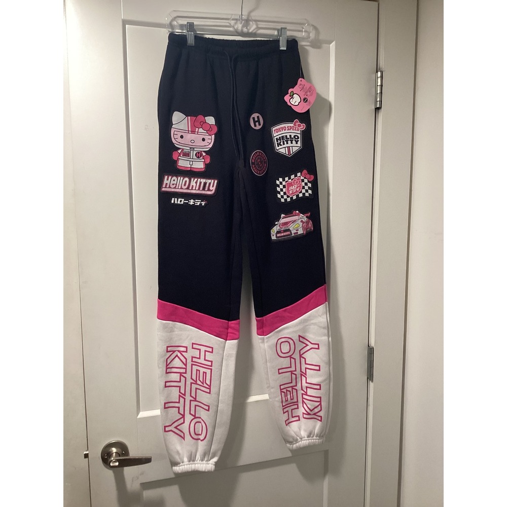 Hello Kitty Tokyo Speed Racing Joggers Black Pink White XXS‎ NWT LJ22601LB